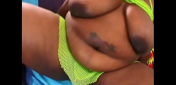  Chubby black bitch getting dick in her mouth and cunt and cum on face